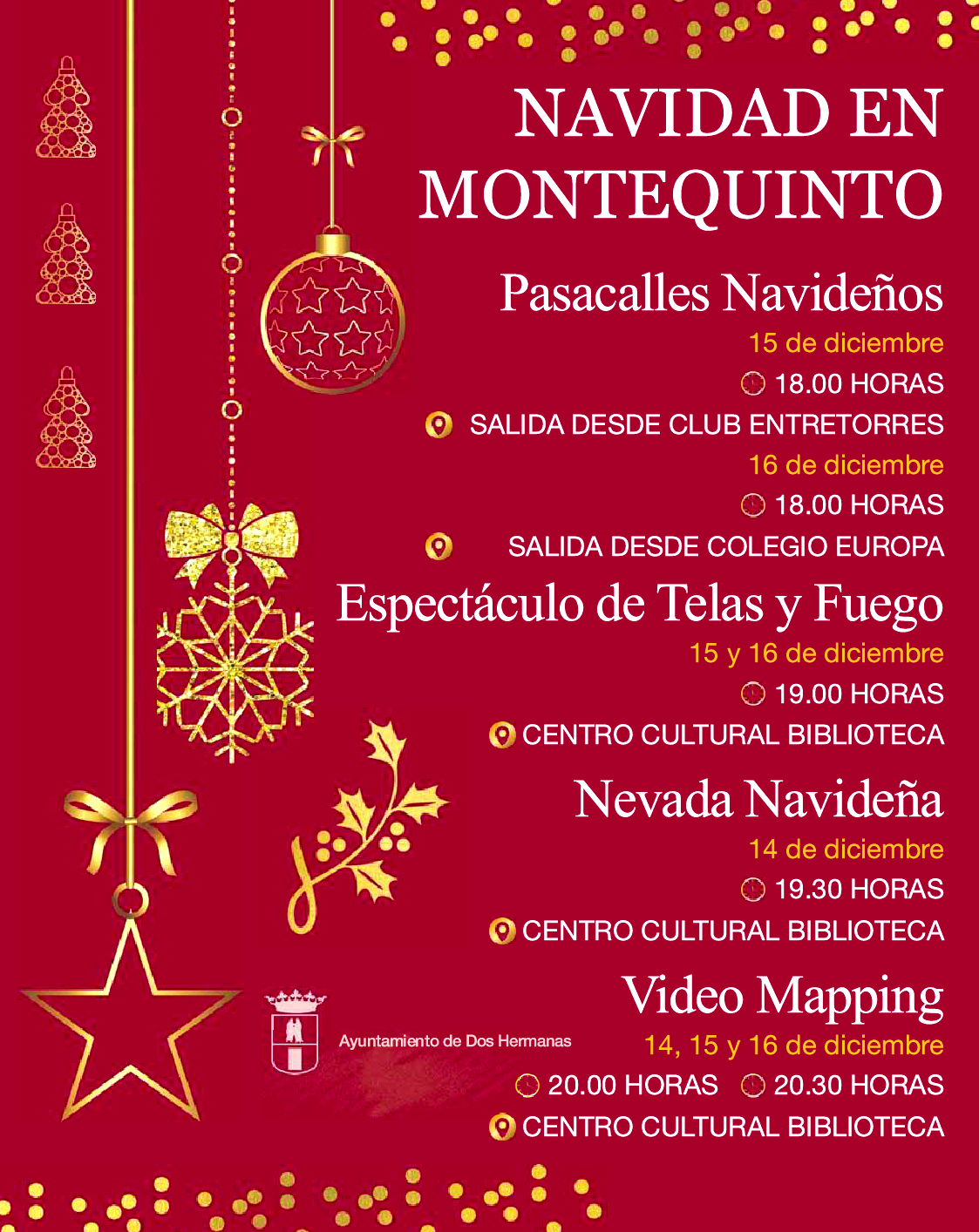 20221214 - Navidad en Montequinto 2022: pasacalles navideños, espectáculo de telas, video mapping y nevadas